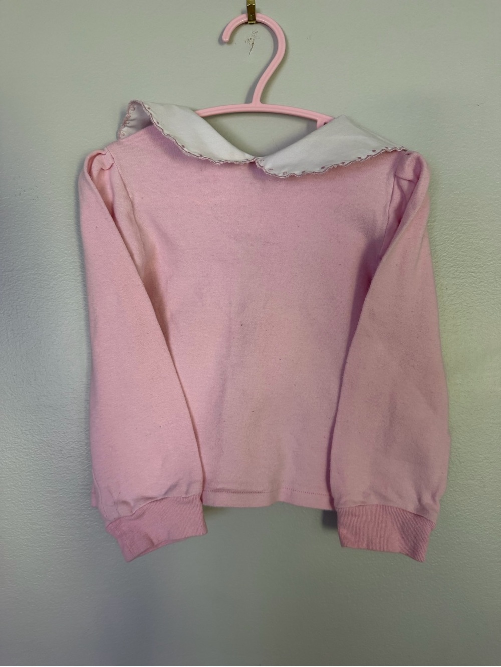 Vintage Girls Pink Long-Sleeve Top with White Peter Pan Collar